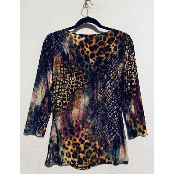 Boston Proper Top Womens Medium Multicolor Animal Print Velvet Ruched Y2K Boho - Picture 4 of 8